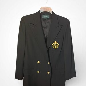 Lauren Ralph Lauren Double Breasted 100% Wool, Black Blazer with Gold Buttons